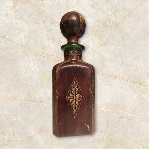 Decorative Brown Leather Liquor Decanter with Green Accent